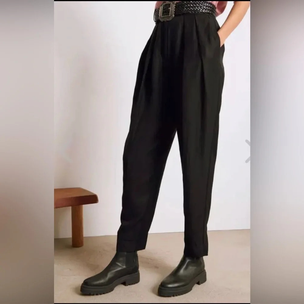 ba&sh Pants Womens US 8 Paolo Pleated Tapered Trousers Linen Blend Black